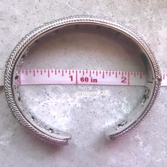 Judith Ripka Diamonique Textured Sterling Silver Cuff Bracelet size 6 3/4 - Picture 7 of 10